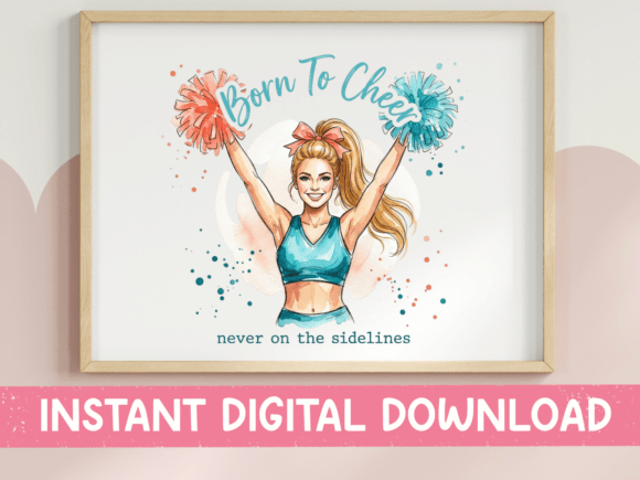 Born to Cheer Cheerleader Watercolor