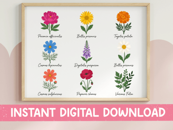 Botanical Flower Grid Graphics for T-Shirt Designs