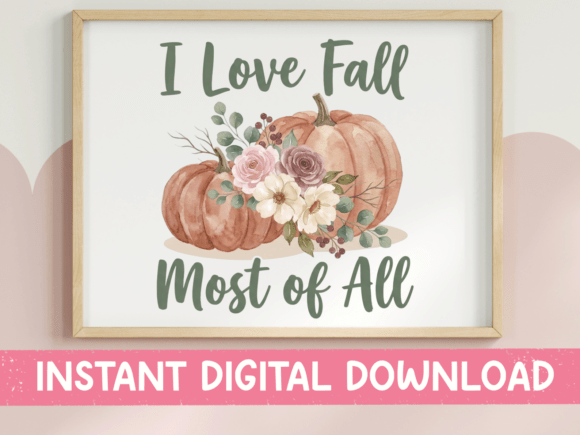 I Love Fall Most of All Floral Pumpkin T-Shirt Graphics