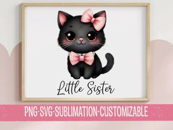 Little Sister Black Cat Graphic for T-Shirt Designs