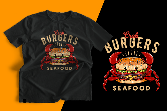 T-shirt Design -Crab Burger: Graphics & Print Templates