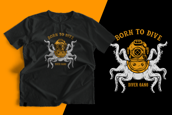 T-shirt Design - Octopus Helmet: Graphics & Print Templates